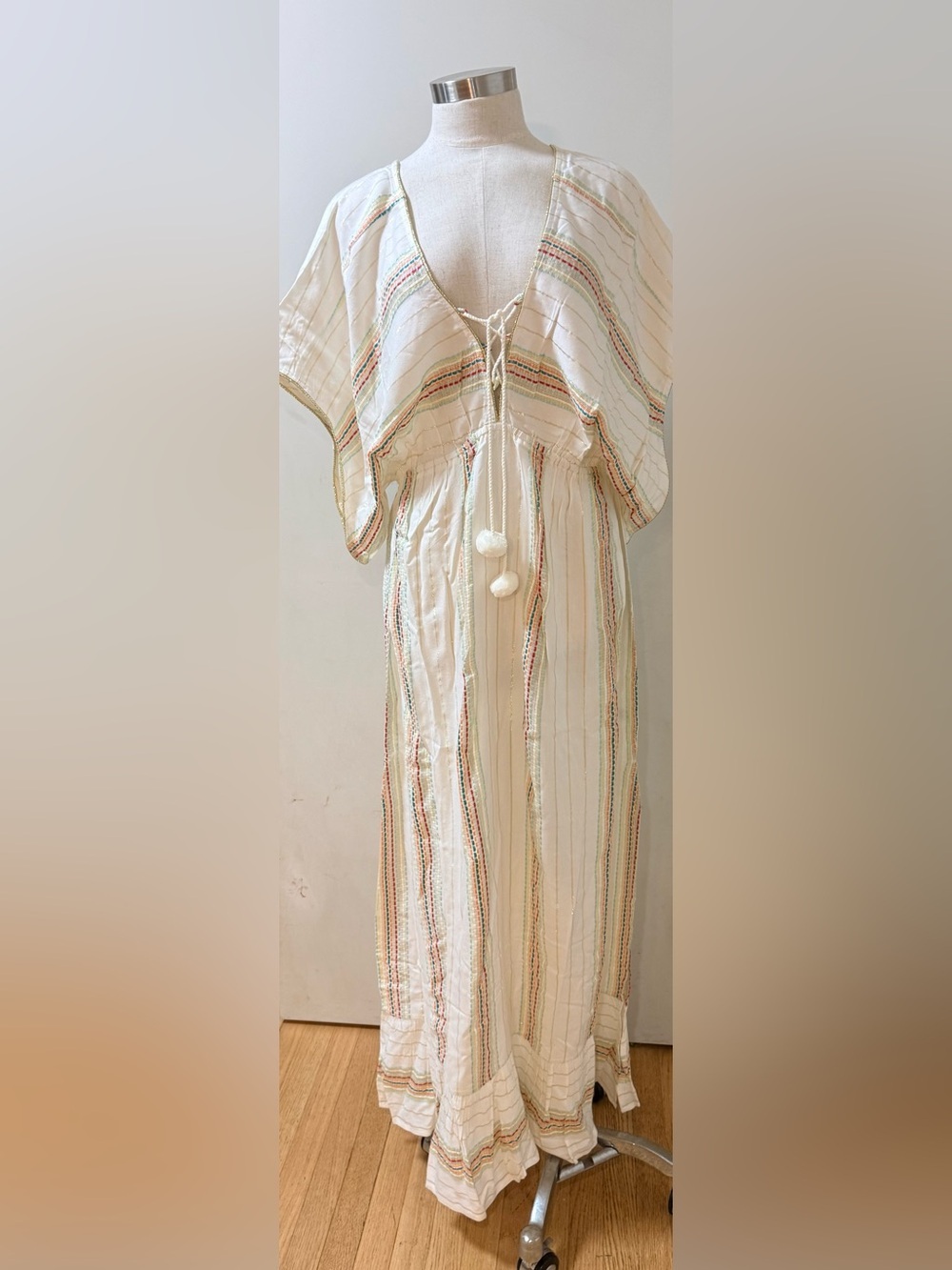 New America & Beyond Womens Aurora Rose Maxi Dress, Rainbow Stripe. Large